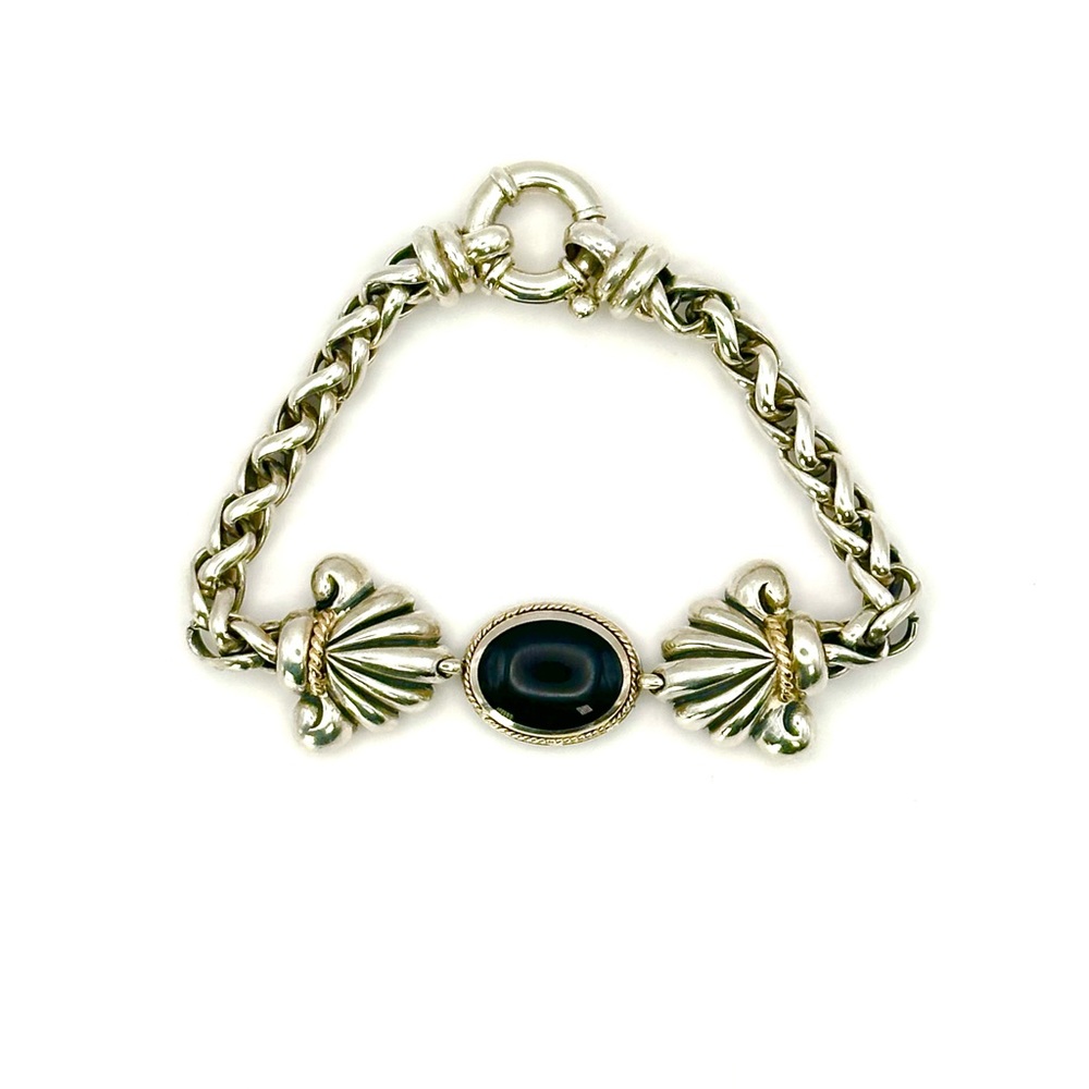Kabana Sterling Silver & 14 Kt Gold Black Onyx Bracelet
